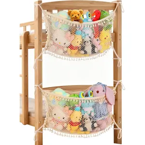 2 Pack Stuffed Animal Storage Net Large Bedside Toy Organizer Net Cotton Plushie Toy Storage Hammock with Tether for Stuffed Animals Playroom Organization