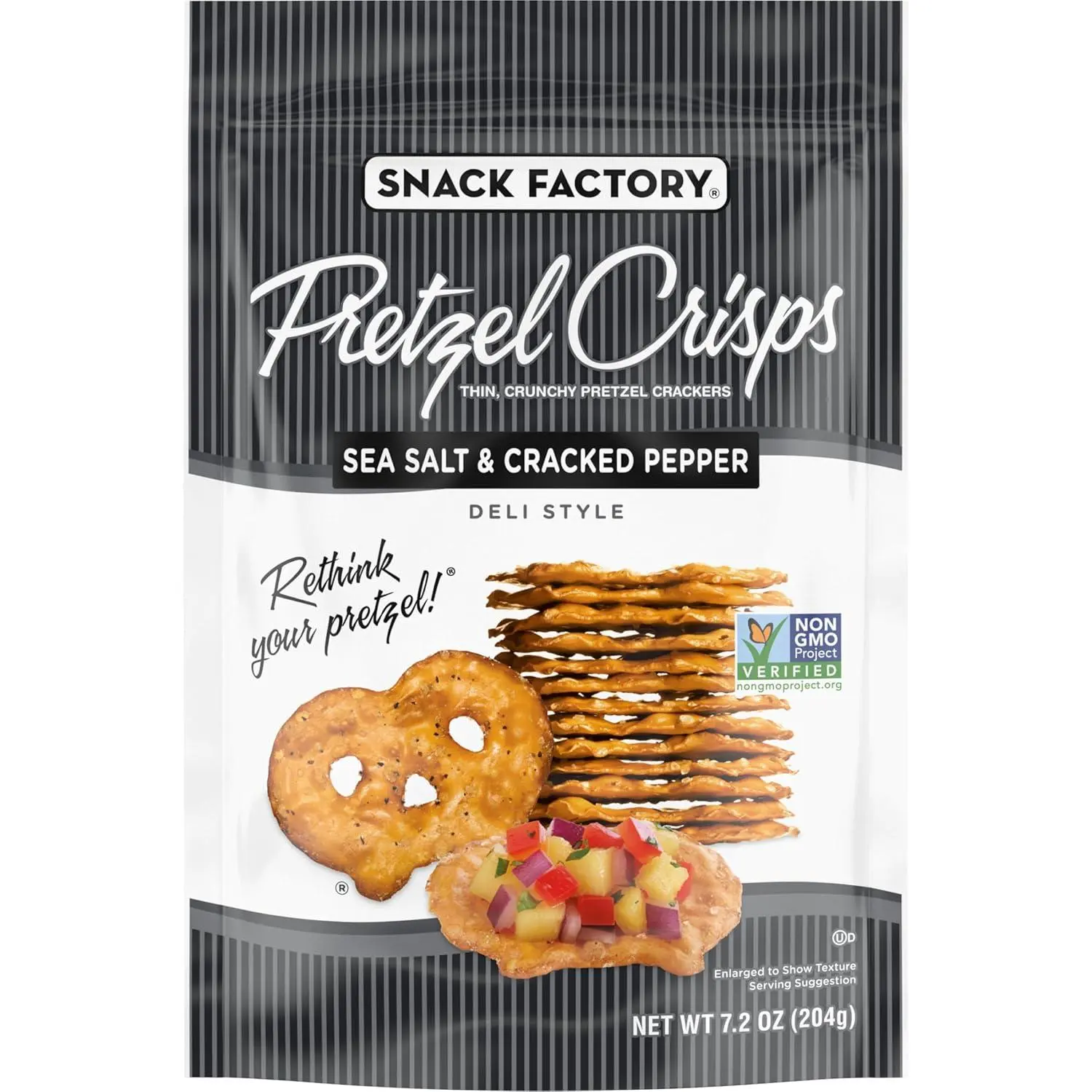 Snack Factory Pretzel Crisps Sea Salt Pepper 7.2 oz 12ct