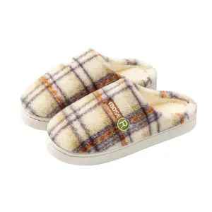 Women's Home Plush Warm Non-slip Plaid Cotton Shoes