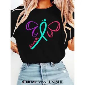 Cotton Thyroid Cancer Warrior T-Shirt – Casual Summer Butterfly Short Sleeve Tee