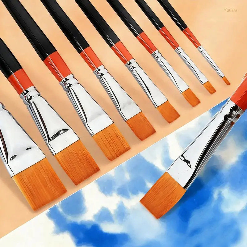 Nylon Flat Head Paint Brush Set, Professional Art Supplies for Acrylic Oil Watercolor Gouache, Ideal for Painters & Hobbyists