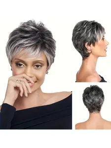 Women's Short Pixie/bob Wig with Bangs, Salt Gradient Hair Color, Layered, No Glue Needed, Mechanic Female Wig