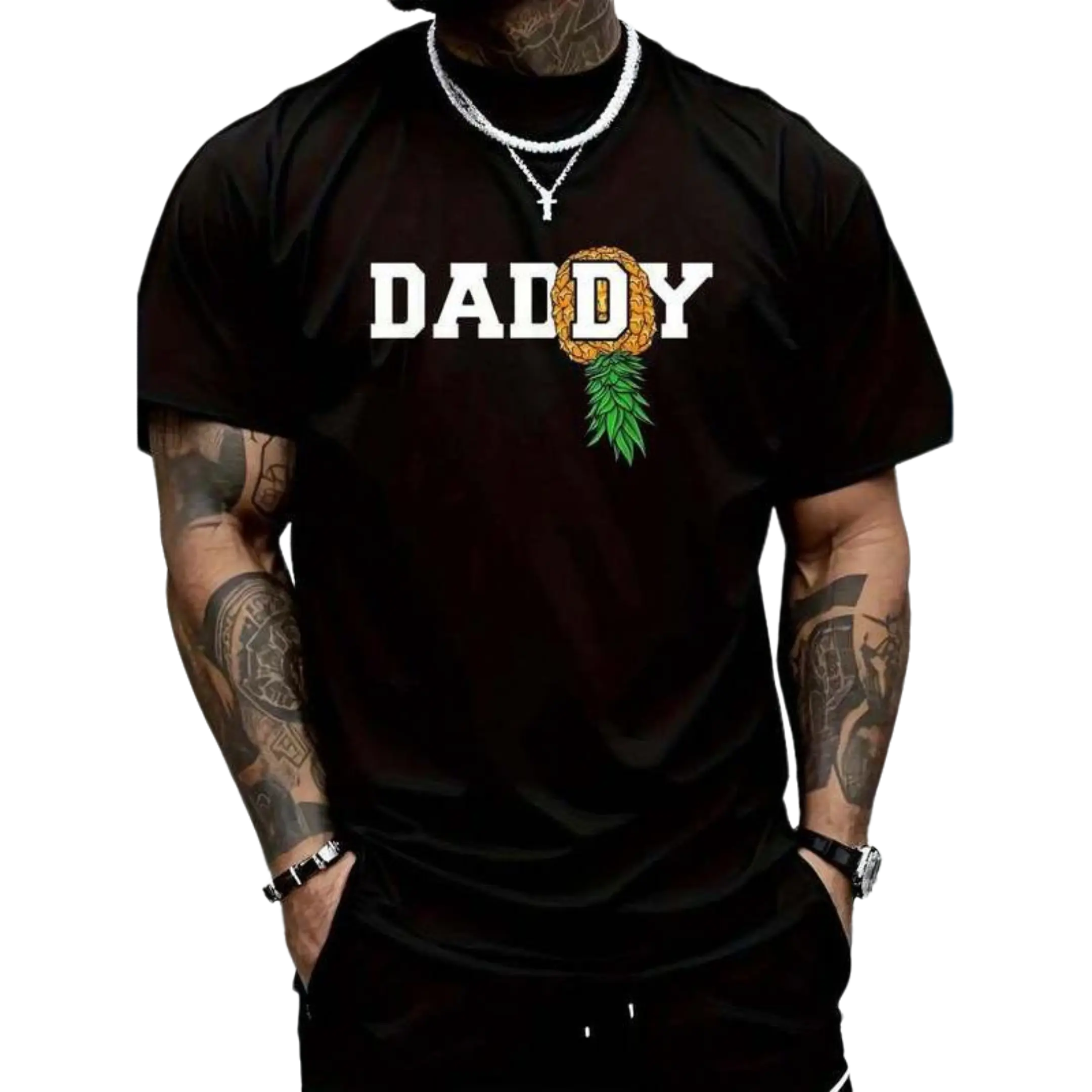 Graphic T-Shirt with Upside Down Pineapple Tropical Print for Men & Women, Casual 100% Cotton Classic Short Sleeve Fashion Tee
