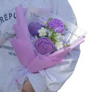 Mother’s Day Gift, YShomy Handmade Crochet Flower Bouquet with Carnation, Tulip & Rose, Graduation Gift, Birthday, Anniversary Gift for Her, Girlfriend, Mother, Wife, Friend, Includes Card, Purple Decorative, Handmade Gift