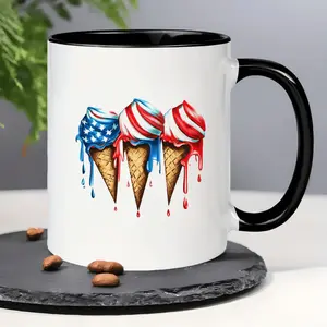 American Flag Ice Cream Design Ceramic Mug for Hot and Cold Beverages Thermal Insulation Reusable Travel Mug Hand Wash Only Ideal for Outdoors and Home Gifts for Men and Women