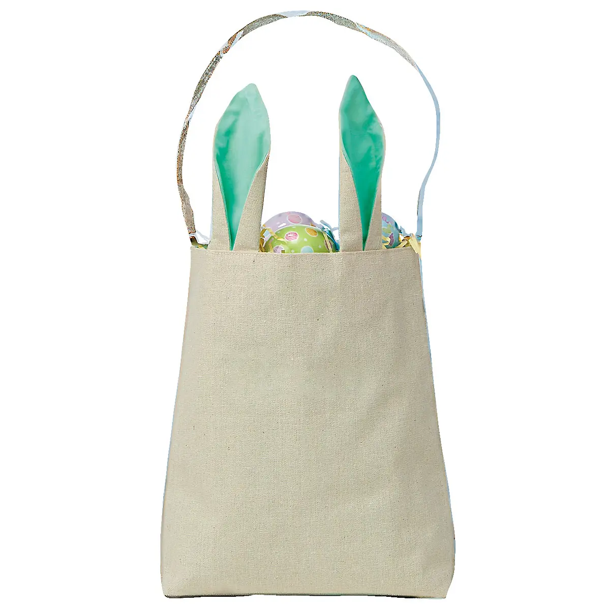 Lillian Vernon Green Easter Basket Totes with Bunny Ears - Canvas 4" x 9" x 12", Green Easter Basket Cotton Organiser