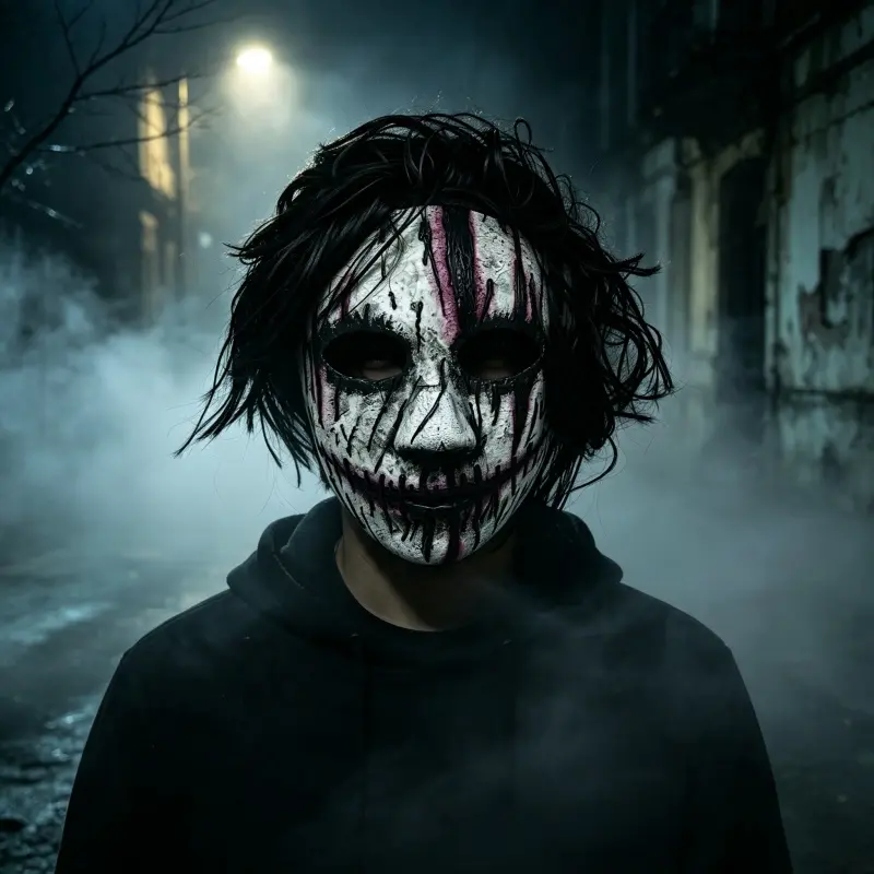 Terrifying Stitched Horror Mask, Hard Plastic Cracked Zombie Face Mask, Creepy Purple Blood Streak Full Face Costume Mask for Halloween Haunted House Scare Cosplay party
