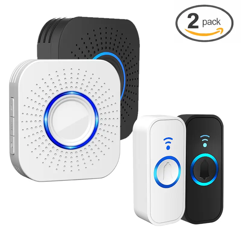 【2 Pack】Wireless Doorbell for Home Security System, Portable & Weather Resistant Doorbells & Intercoms, IP55 Waterproof, 1000Ft Range, Easy Installation, 110dB Adjustable Volume, 38 Chimes, Colorful LED, Battery Powered, Plastic Body, Ringer for Elderly