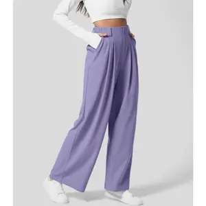 Pleated Front Waffle Texture Wide-Leg Pants - Airy High-Waist Summer Workwear
