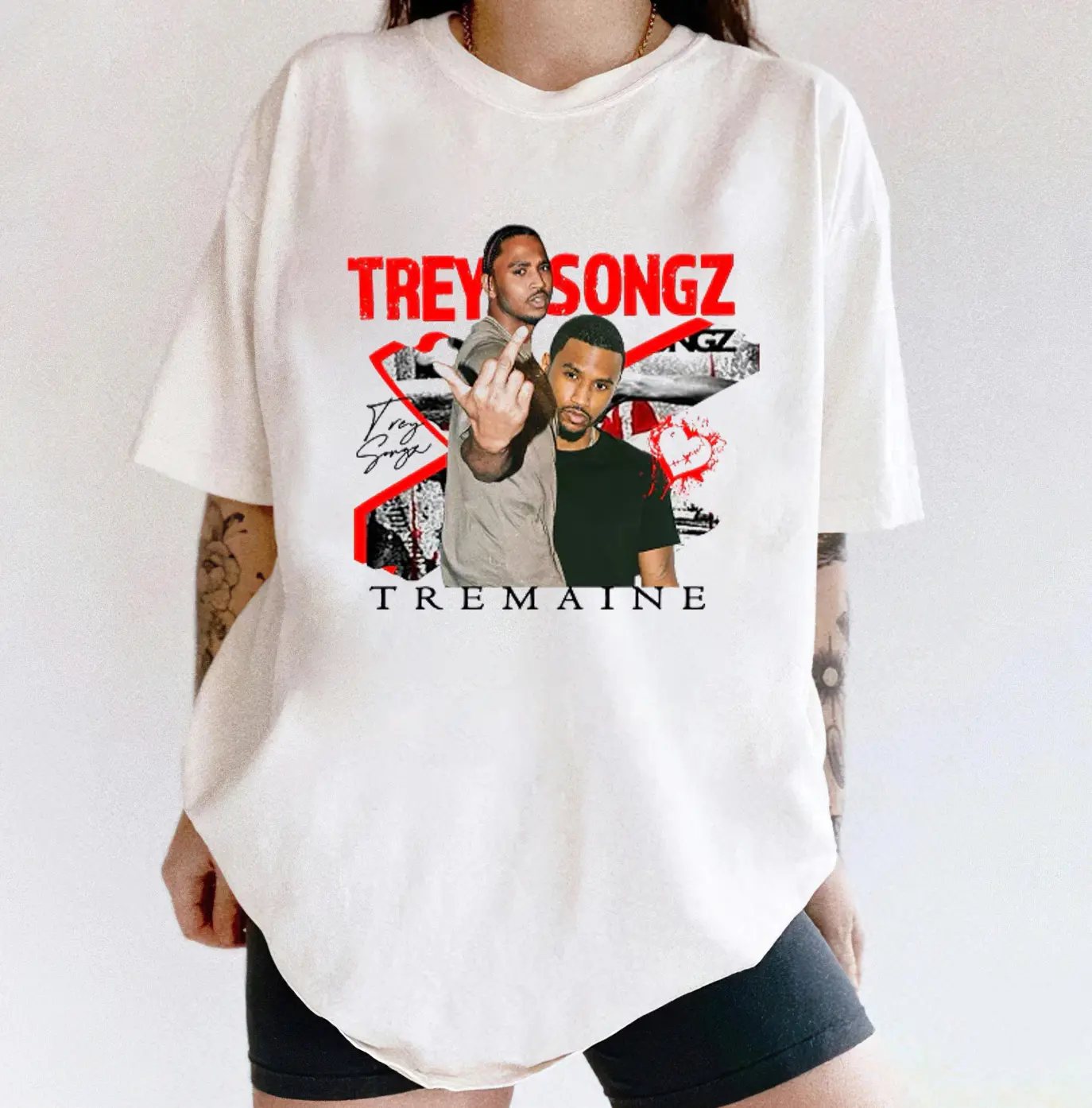 Women's Trey Songz Tremanie Short-Sleeve Graphic Tee - 100% Cotton Fitted Round Neck Casual All-Seasons Streetwear Lady Top