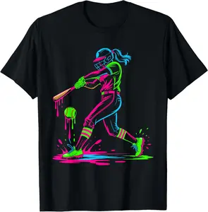 Softball Girl Ice Cream Softball Drip T-Shirt - Crewneck Men Women Youth Boys Girl T-shirt Cotton Fabric