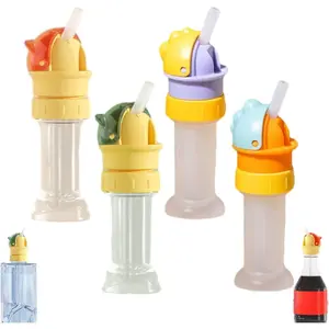 Kids Water Bottle Spout Conversion Cap - Premium Universal Flip-Top Spill-Proof Replacement Lid with Bamboo Straw, Silicone Cover, Colorful Soda Can Lids, Dual-Function Tumbler Rack for Reusable Children’s Bottles, Tubing Drinkware Accessories