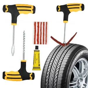 4pcs Universal Tire Repair Tool Kit, Plastic T-Handle Plug, Rubber Nails, Screw Probe for Cars, Trucks, Rvs, Complete Tire Repair Set