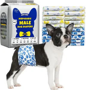 Small Disposable Male Dog Wraps - Ultra Absorbent, Rapid-Dry, Leak-Proof with Absorbent Liner Nappies, Wetness Indicator for Excitable Urination, Incontinence