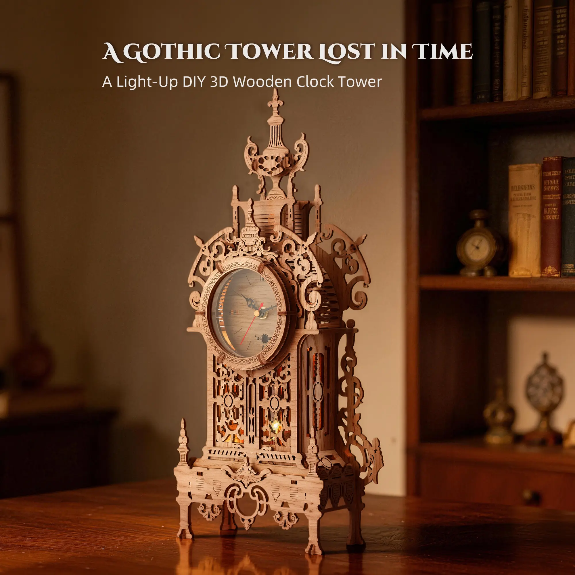 FUNPOLA LED 3D Puzzle Tower Clock for Adults, Elegant Home Décor Building Model with Color, Changing LEDs, Ideal Acrylic Puzzle Gifts for Teens and Adults 53PCS