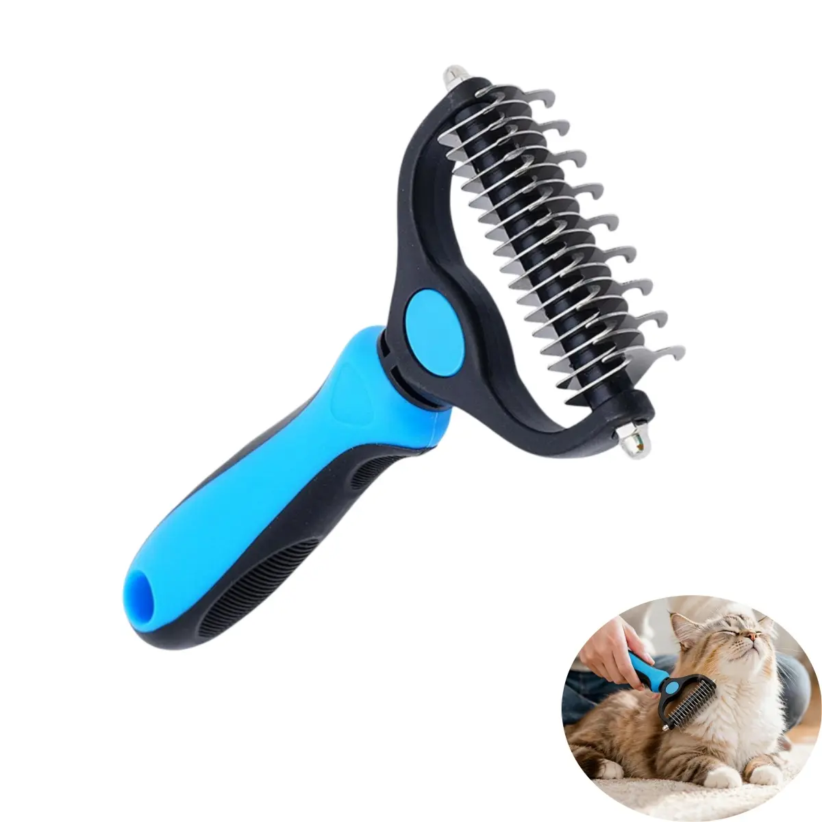 Pet Dematting Brush-Pet Grooming Comb,Double Sided Hurtless Shedding and Dematting Undercoat Rake Comb for Dogs and Cats, No More Nasty Shedding or Flying Hair