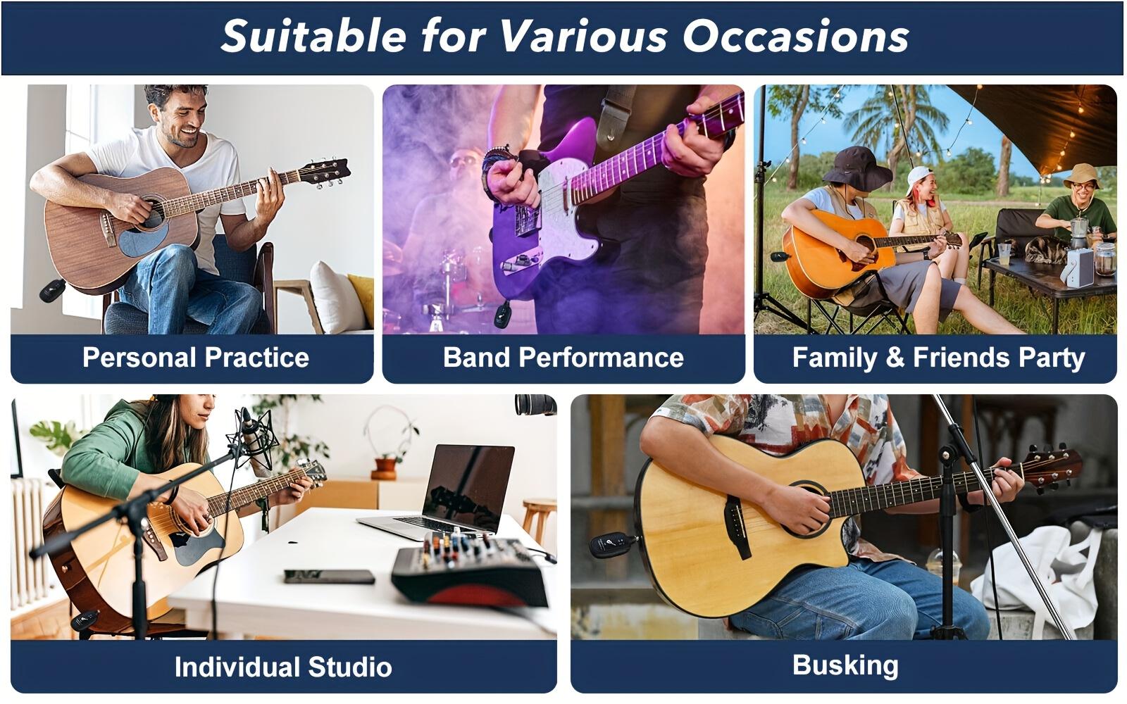 A8 Wireless Guitar System UHF 2 Modes, Rechargeable Li-Battery, 100ft Range, Plug & Play for Guitar, Bass, Violin, Keyboard - Black