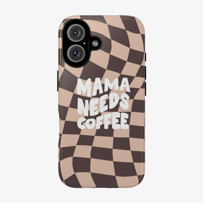 Trendy 'Mama Needs Coffee' Checkered Tough Phone Case, Perfect Phone Cover for Coffee Lovers, gift for her, gift for him 5