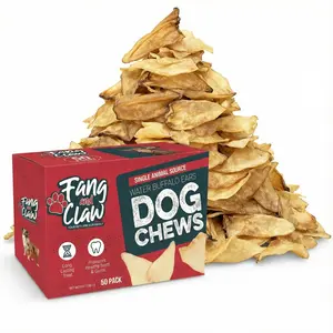 Fang & Claw Water Buffalo Ears for Dogs 5-Inch Whole Ears 50-Pack Long-Lasting Natural Dog Chews High Protein Grain-Free Dental Health Support Grass-Fed from India