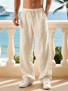 Men's Linen Classic Casual Straight-Leg Pants - Breathable, Comfy, Machine-Washable Menswear Fashion Apparel, Travel-Friendly Long Trousers for Outdoor Travel, Daily Wear, S-2XL Summer Collection Apricot Color Stylish