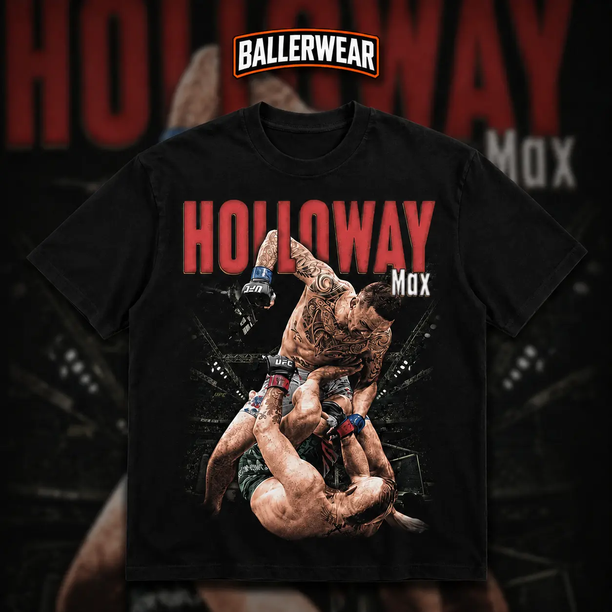 BALLERWEAR Men's UFC 329 Black Max Holloway x Conor McGregor T-Shirt, The Notorious UFC Graphic Tee, UFC MMA Shirt, UFC Heavy Cotton Shirt BMF Tshirt UFC Fan Apparel Menswear Direct-to-garment Breathable Printing