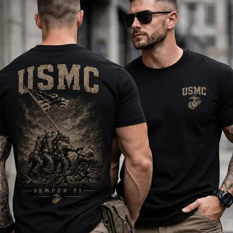 USMC Semper Fi Shirt, Marine Corps Flag Raising Graphic Tee, Patriotic Military T-Shirt, Marine Veteran Shirt, American Flag USMC Tee, Gift for Marines