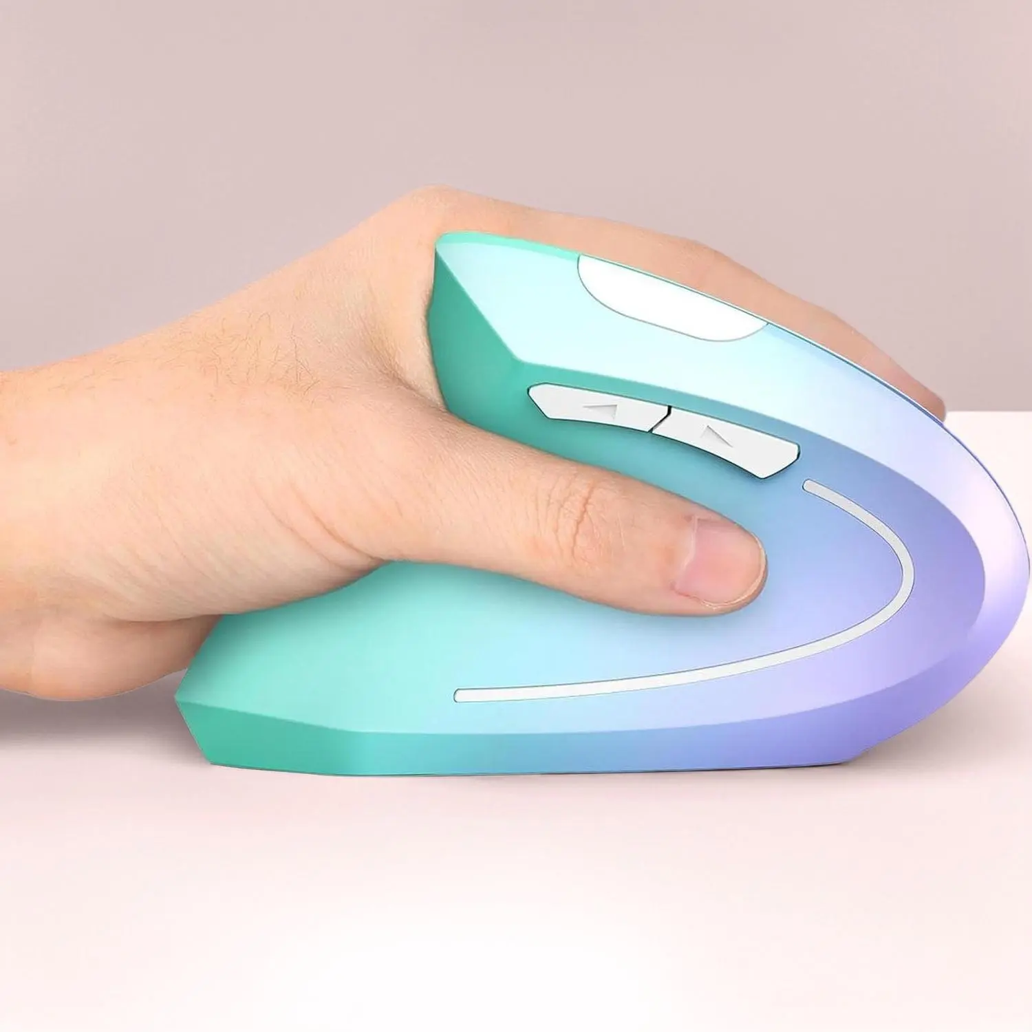 P-SQ Ergonomic Vertical Wireless Mouse, Rechargeable 2.4G Optical Multi-Button Silent Mouse with 3 DPI Settings (800/1200/1600), 6 Buttons for Laptop, PC, Desktop Work & Library Use, Windows/Linux Compatible, Green & Purple, USB Receiver, Adjustable, Dpi,