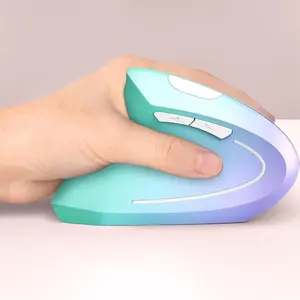 P-SQ Ergonomic Vertical Wireless Mouse, Rechargeable 2.4G Optical Mouse with 3 DPI Settings (800/1200/1600), 6 Buttons for Laptop, PC, Desktop - Green & Purple