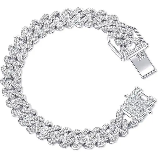 Cali Bling Micro Diamond Prong Cuban Bracelet| Better Than Black Friday Deals| Silver Plated Cuban Link Bracelet for Men & Women| 14mm Diamond  5A+ Cubic Zirconia| 7/8 inch Length Hip Hop Jewely interchangeable Men's Chain rapper, Rhinestones, Bangle