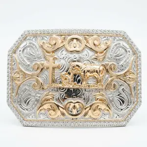 Praying Cowboy Western Belt Buckle – Christian Cross Hebilla Vaquera Rodeo Belt Buckle Two Tone Rose Gold Silver Ranch Gift Fits 1.6 Inch Belt tiktokshopspringglowup