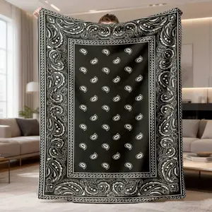 2026 New Flannel Blanket With Black Mandala Design, Incredibly Soft, Perfect For Both Beds And Sofas, Suitable For All Seasons, Features A Digital Print, Made From 100% Polyester, Machine Washable, Ideal For Use