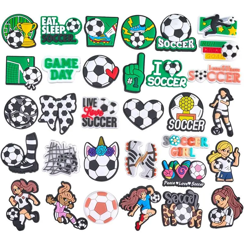 32/56PCS Soccer Girls Football Soccer Shoe Charms, Sports Theme Shoe Charms for Girls Teens Boys Men DIY Shoe Decoration