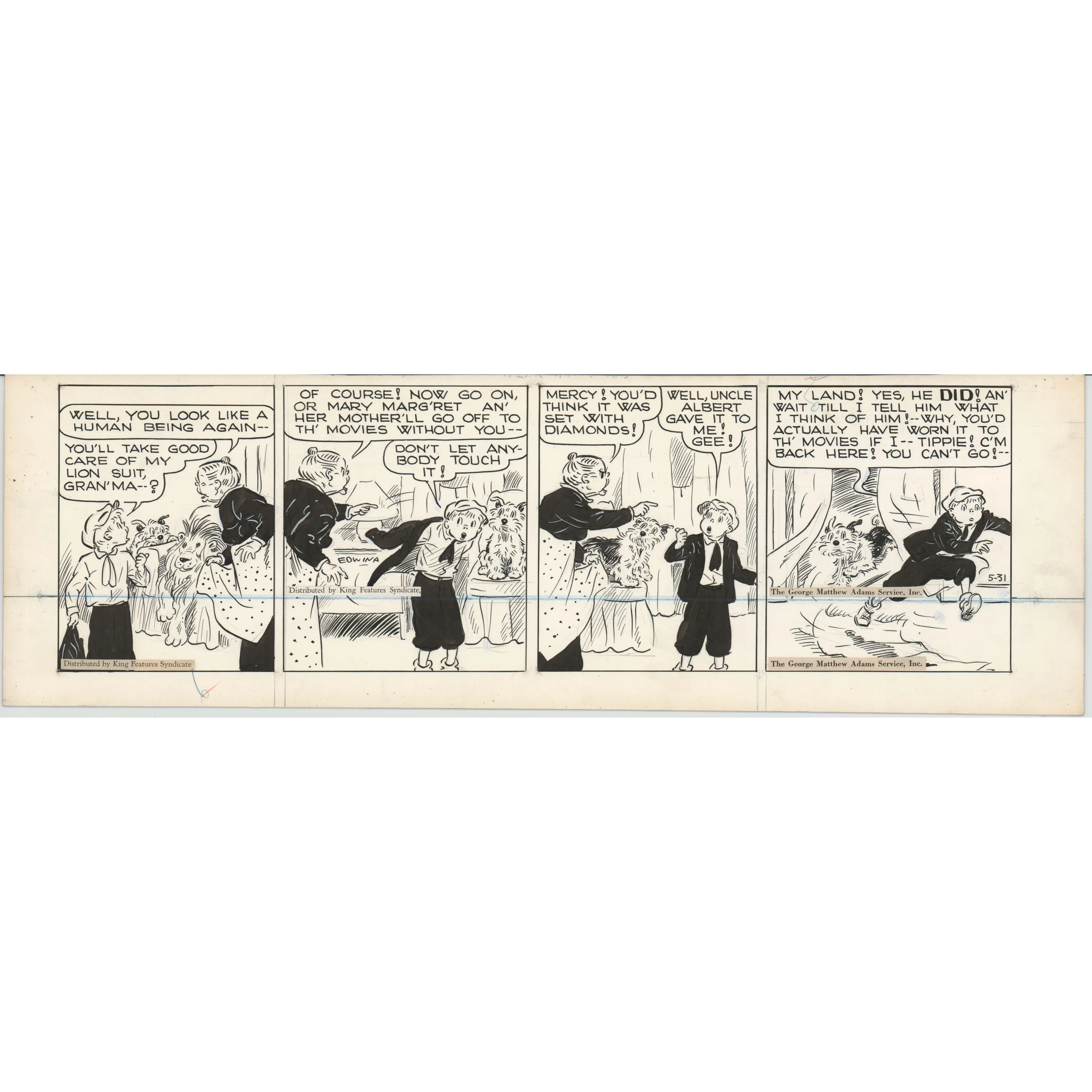 Cap Stubbs and Tippie Original Ink Daily Comic Strip Art Signed and Drawn by Edwina Dumm 1946 8-494