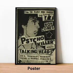 Talking Heads Poster, Talking Heads Retro Print Psycho Killer 1977 Vintage Music Decor, Product without frame