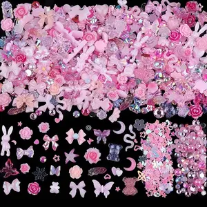 300pcs Nail Art Charms Kit, Resin Nail, Flat back Nail , Nail Art Accessories ( Pink)