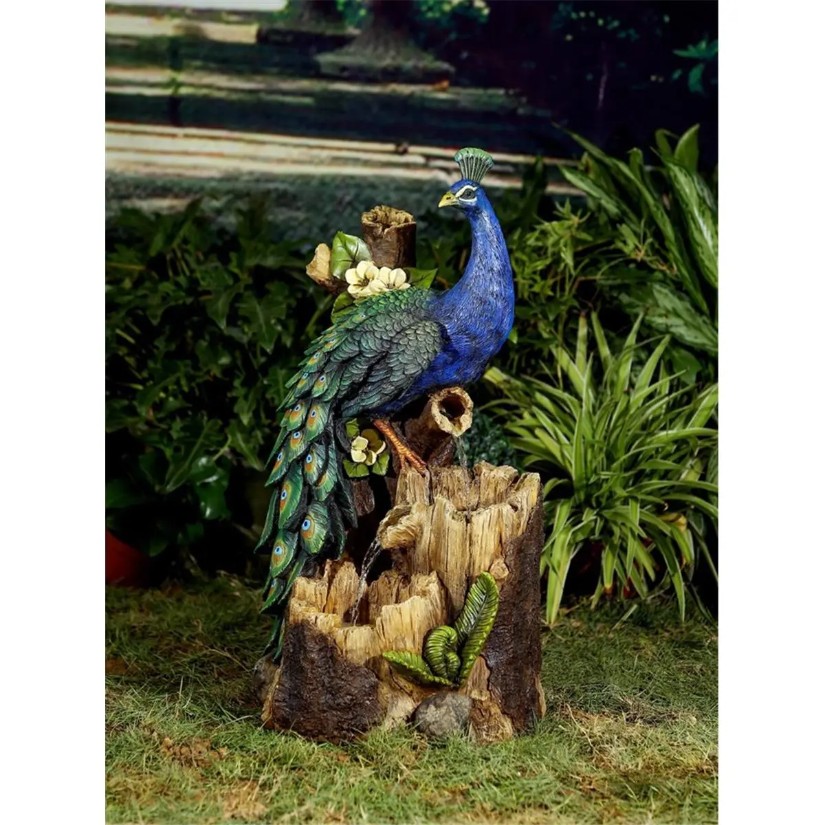 212 MAIN Polyresin Peacock-Shape Outdoor Garden Fountains, 14.6x11x28in Weatherproof Garden-Patio Accent, Dog & Cat Feeding Supply