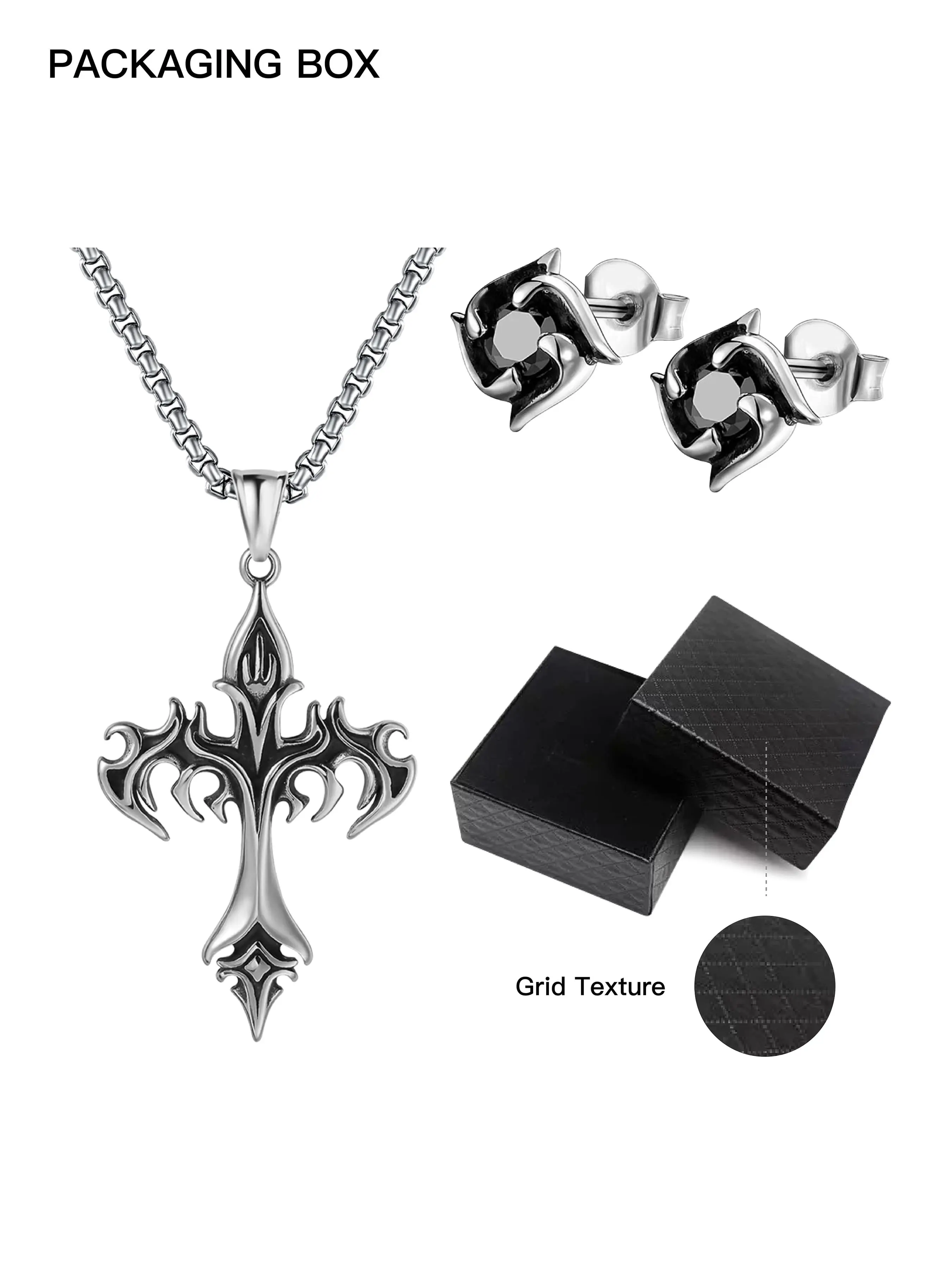 Vintage Flame Cross Pendant Necklace and Windmill Earrings Set, Unisex Fashion Jewelry, Perfect Gift for All Occasions