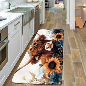 Creative Highland Cow Pattern Kitchen Mat, Cow Print Rug, Farmhouse Kitchen Rug, 1 Count Non-slip Soft Floor Mat, Decorative Carpet for Home Kitchen Living Room Bedroom