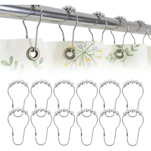 12 Rust-Proof Decorative Stainless Steel Silver Shower Curtain Hooks Suitable for Bathroom Shower Rods
