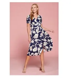 Floral Print Midi Dress With Button Detail
