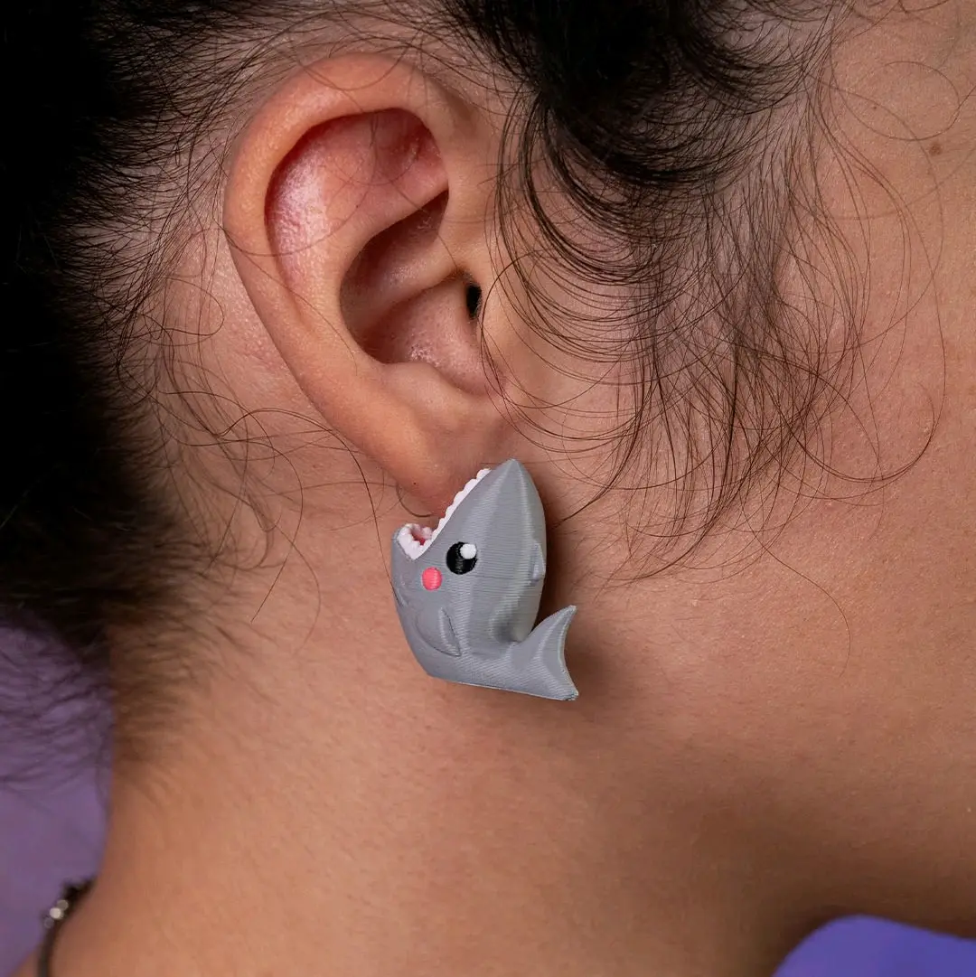 3D Printed Cute Shark Earrings - Tiny and Adorable