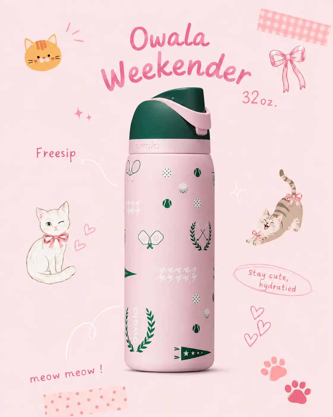 Owala Weekender 32oz FreeSip Water Bottle – Wild at Heart Limited Edition Leakproof Insulated Stainless Steel Travel Tumbler, BPA-Free, Aesthetic Gym & Beach Bottle