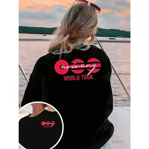 "Arirang World Tour 2026" K-Pop T-Shirt – Script & Circle Graphic Tee | Korean Music Tour Shirt | Black Front & Back Print Top