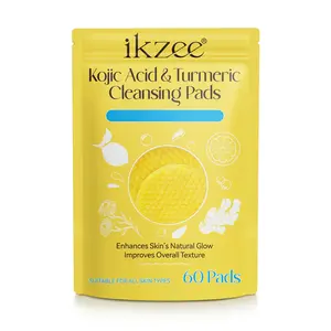 ikzee Turmeric Kojic Acid Cleansing Exfoliating Pads, Facial Cleansing Skincare (60 pads) Cleanser Comfort Gentle Lemon