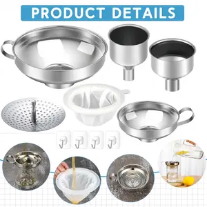 12 PCS Canning Funnel With Strainer For Wide And Regular Mason Jars,Stainless Steel Canning Funnels,Wide-Mouth Funnels For Kitchen Use,Canning Supplies Kit,With Strainer Mesh Filter Brushes And Adhesive Hooks,Liquid And Solid