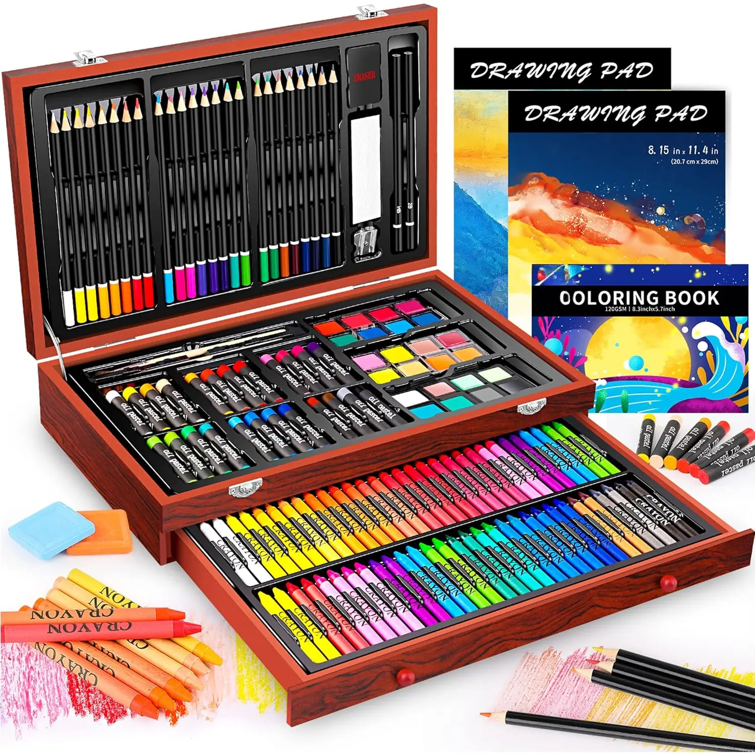Art Supplies, 153-Pack Deluxe Wooden Art Set Crafts Drawing Painting Coloring Supplies Kit with 2 A4 Sketch Pads, Halloween Creative  Box for Adults Artist Beginners  Girls Boys