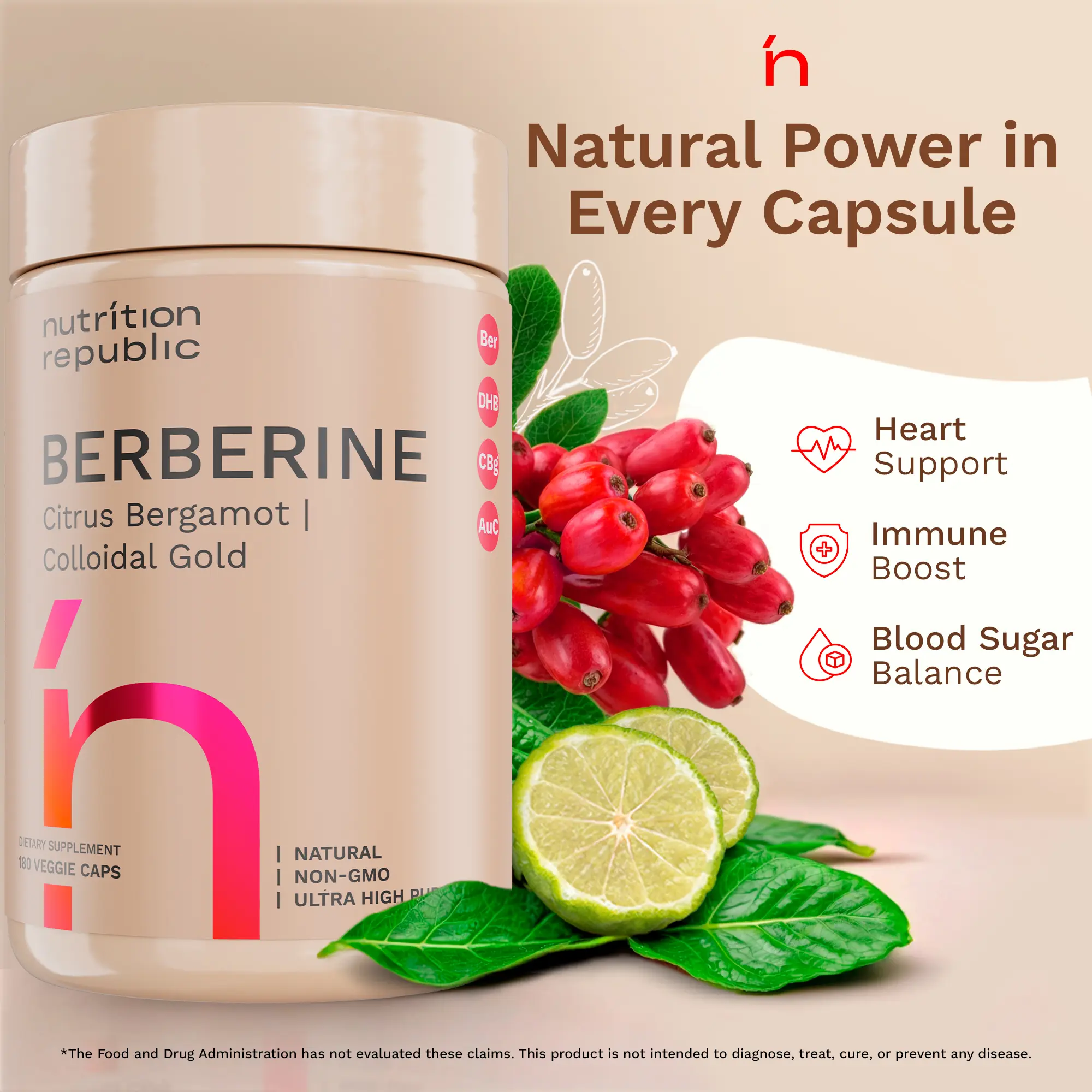 Nutrition Republic Berberine Supplement 1450mg,  Berberine Complex with Citrus Bergamot, Colloidal Gold & Berberine Hcl, Dihydroberberine Supplement