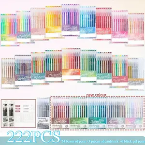 Languo 222PCS Gel Pen Set, 6 Black Gel Pens and 3 Color Cards, Colored Handwriting Pens for Painting Coloring, Doodling, and Highlighting. School and Office Supplies, Back To School, Thanksgiving and Christmas Gifts