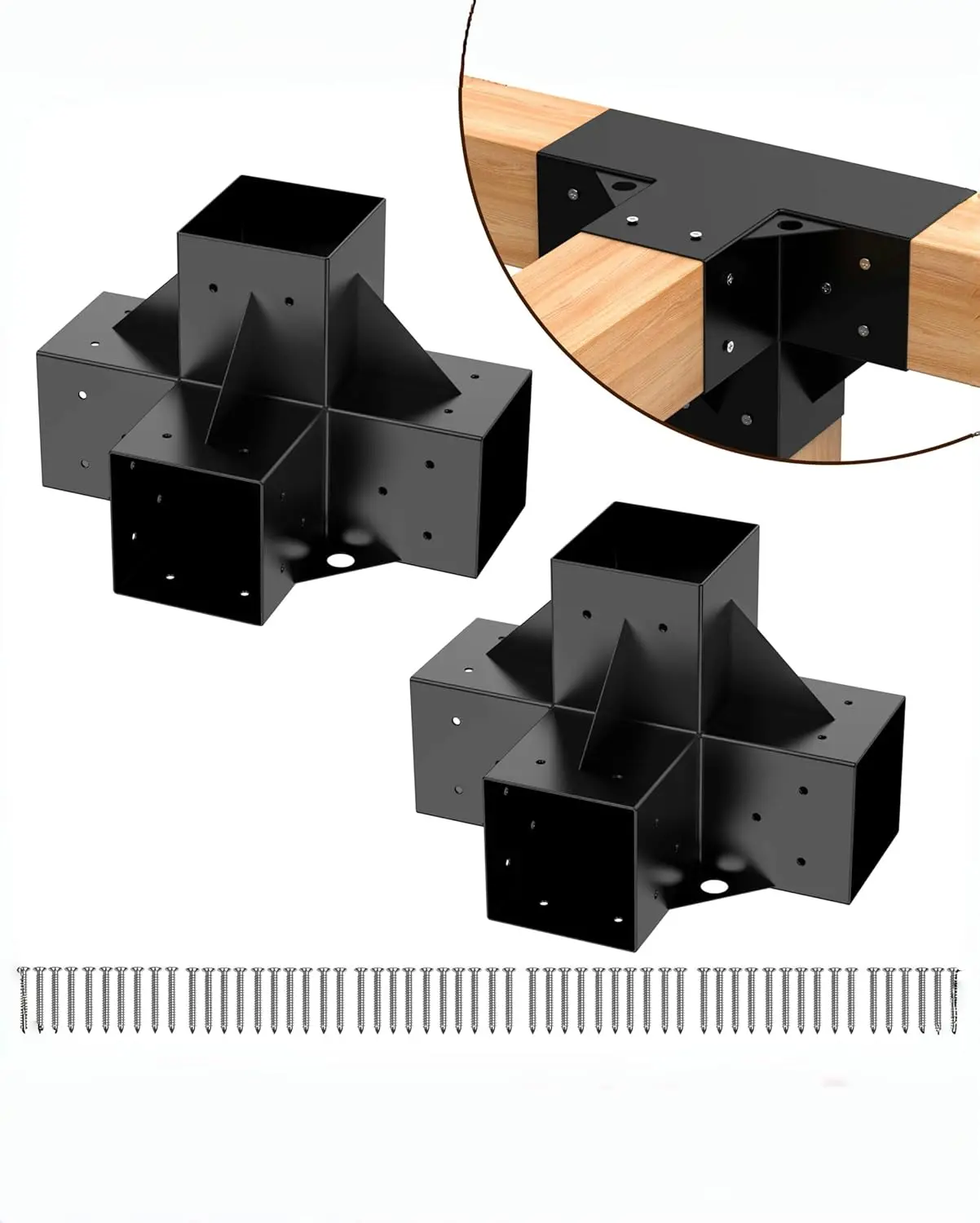 Pergola Kits 6''x 6'', 2pcs 4-Way Heavy Duty Corner Brackets, Easy Assembly Wood Beams for Gazebos, Patio Pergolas, Outdoor Pergola Brackets for Log Cabins