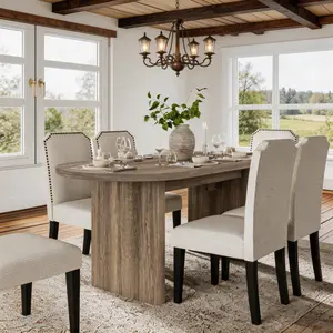 4-8 Seater Oval Dining Table - Modern Farmhouse Table for Dining Room & Living Room with Heavy Duty Thick Wooden Base, Only Table